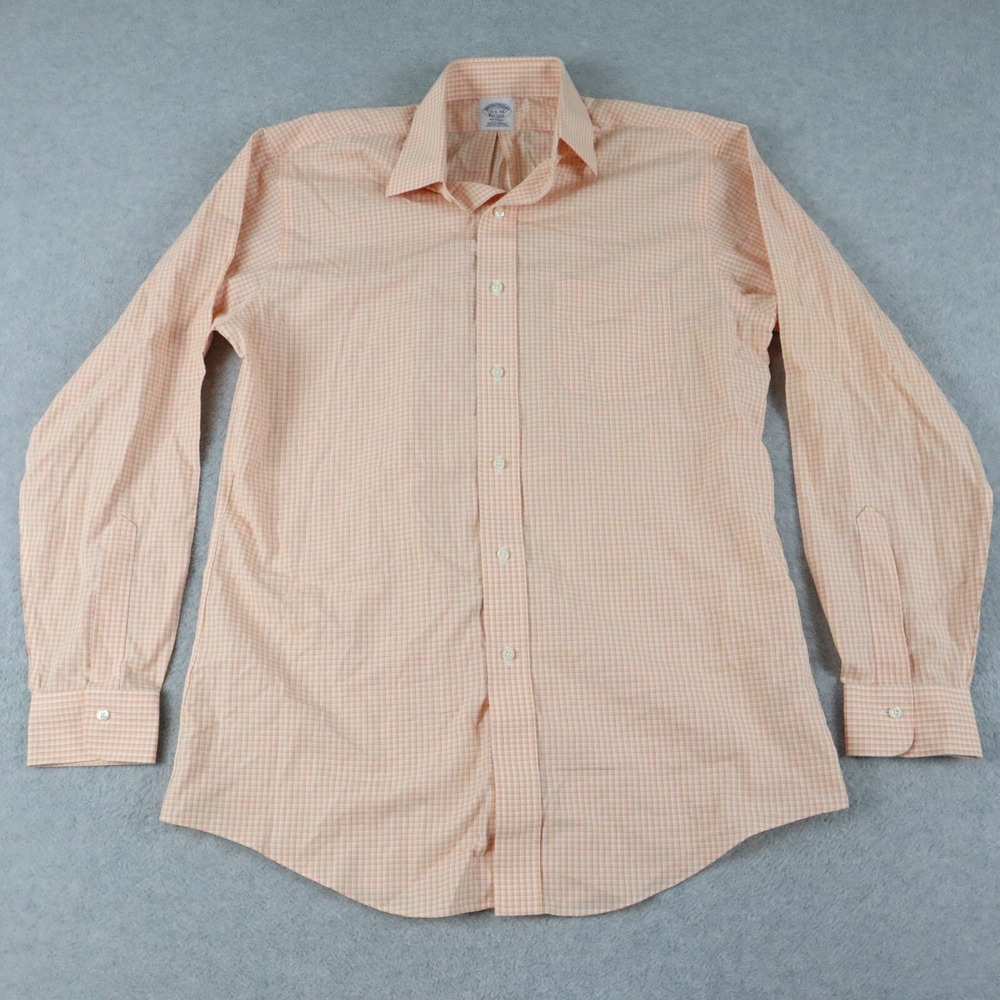 Brooks Brothers Shirt Mens 15.5-34 Regent Button Up Orange Plaid Long Sleeve